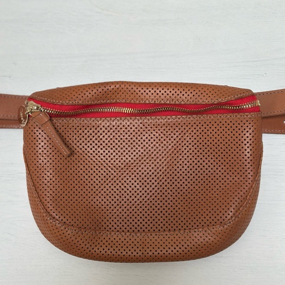 Clare V Brown Perforated Belt Bag with Red Accent - Fanny Pack - Picture 1 of 5